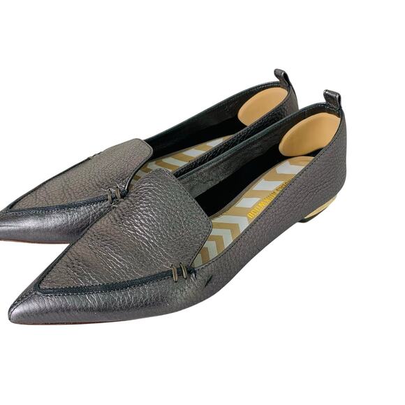 Nicholas Kirkwood Size 37 US 7 Beya Metallic Loafers in Gray Leather Pointed Toe - Picture 1 of 12